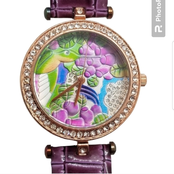 STRADA HUMMINGBIRD & FLOWERS WITH CRYSTAL LADIES WATCH - Picture 1 of 4